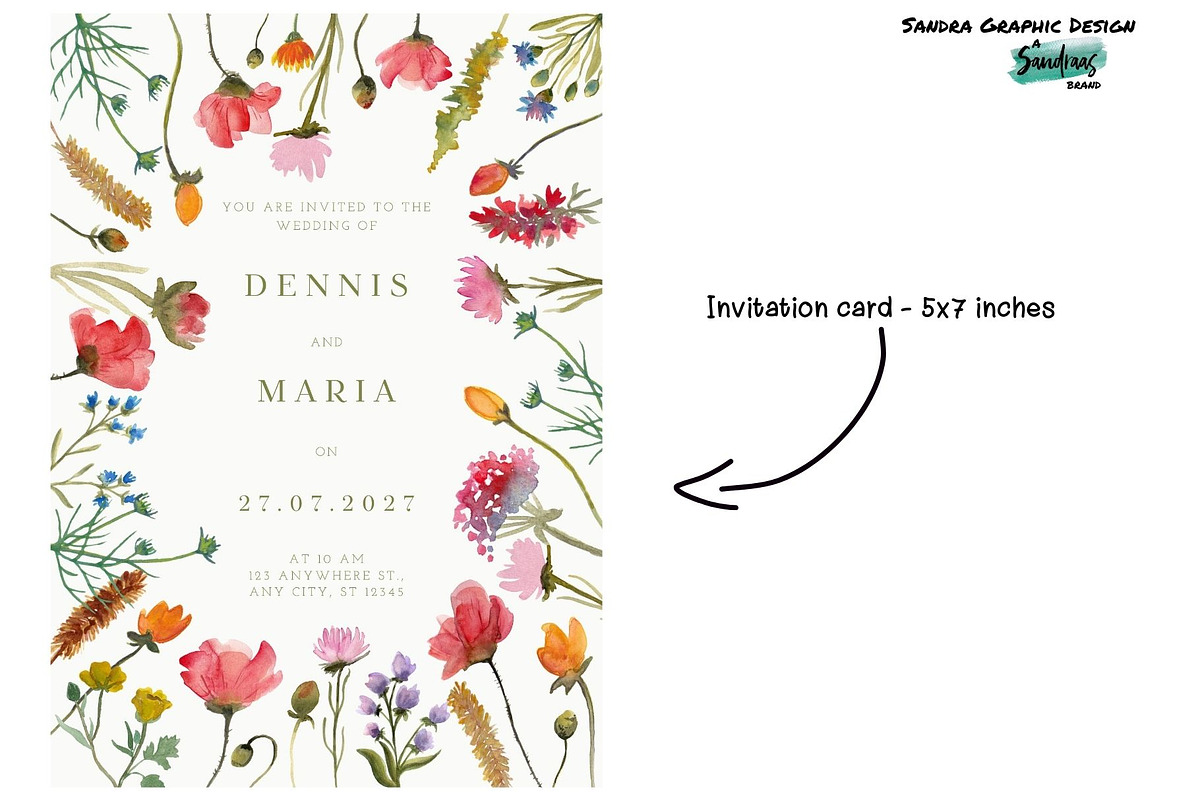 Wild Flowers Wedding Invitation, a Card Template by SandraGraphicDesign (Photo 4 of 8)