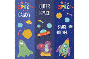 Space Theme Cartoon Web Banners Collection