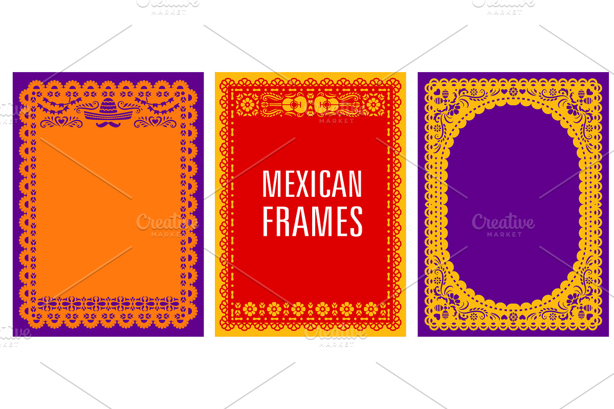 Papel picado Mexican fiesta frames, a Decorative Illustration by Vector Tradition