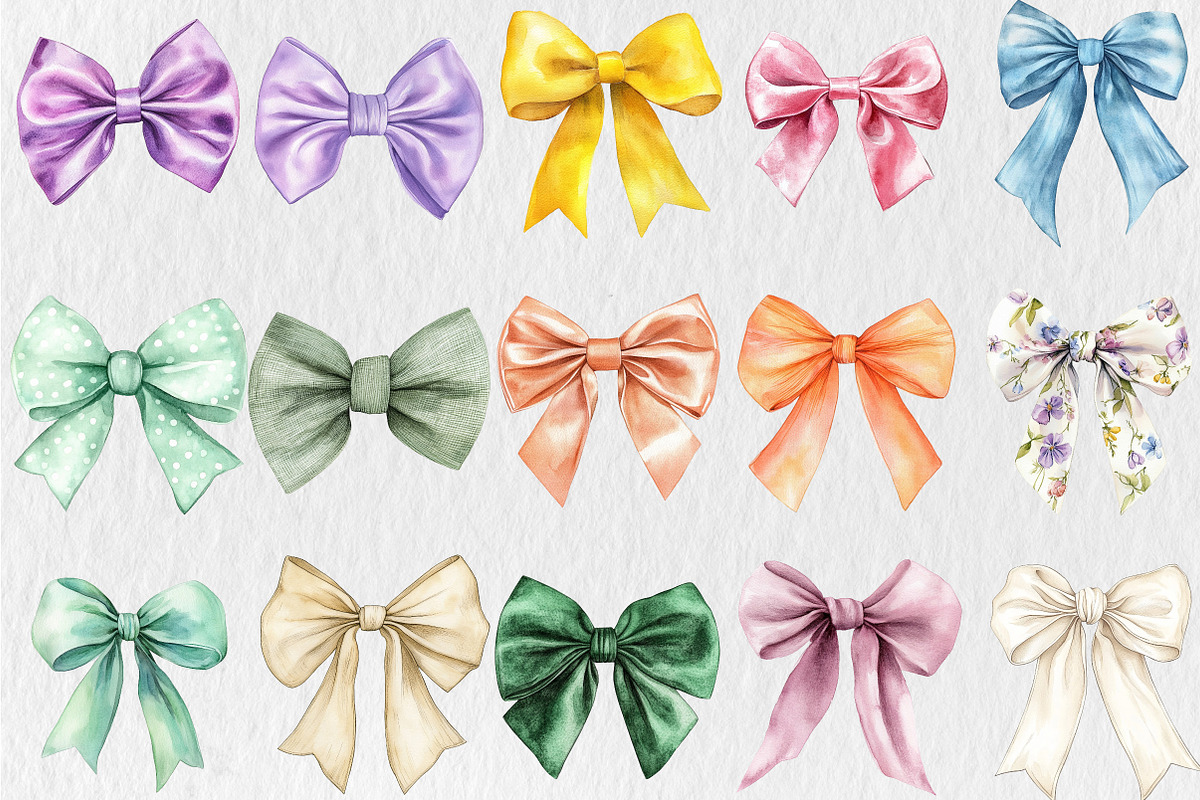 Watercolor Coquette Bow Clipart, a Seasonal Illustration by Rose Art (Photo 3 of 5)