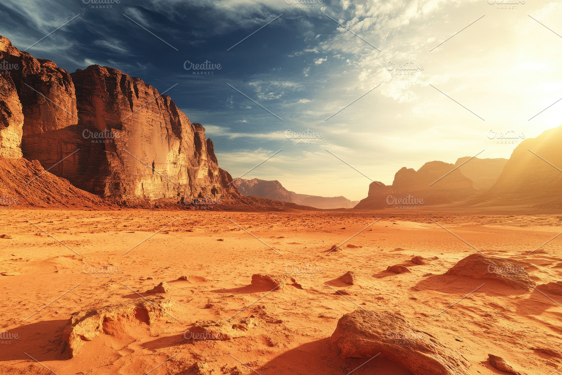 Expansive desert landscape with rock, a Photo by Iftikhar Alam