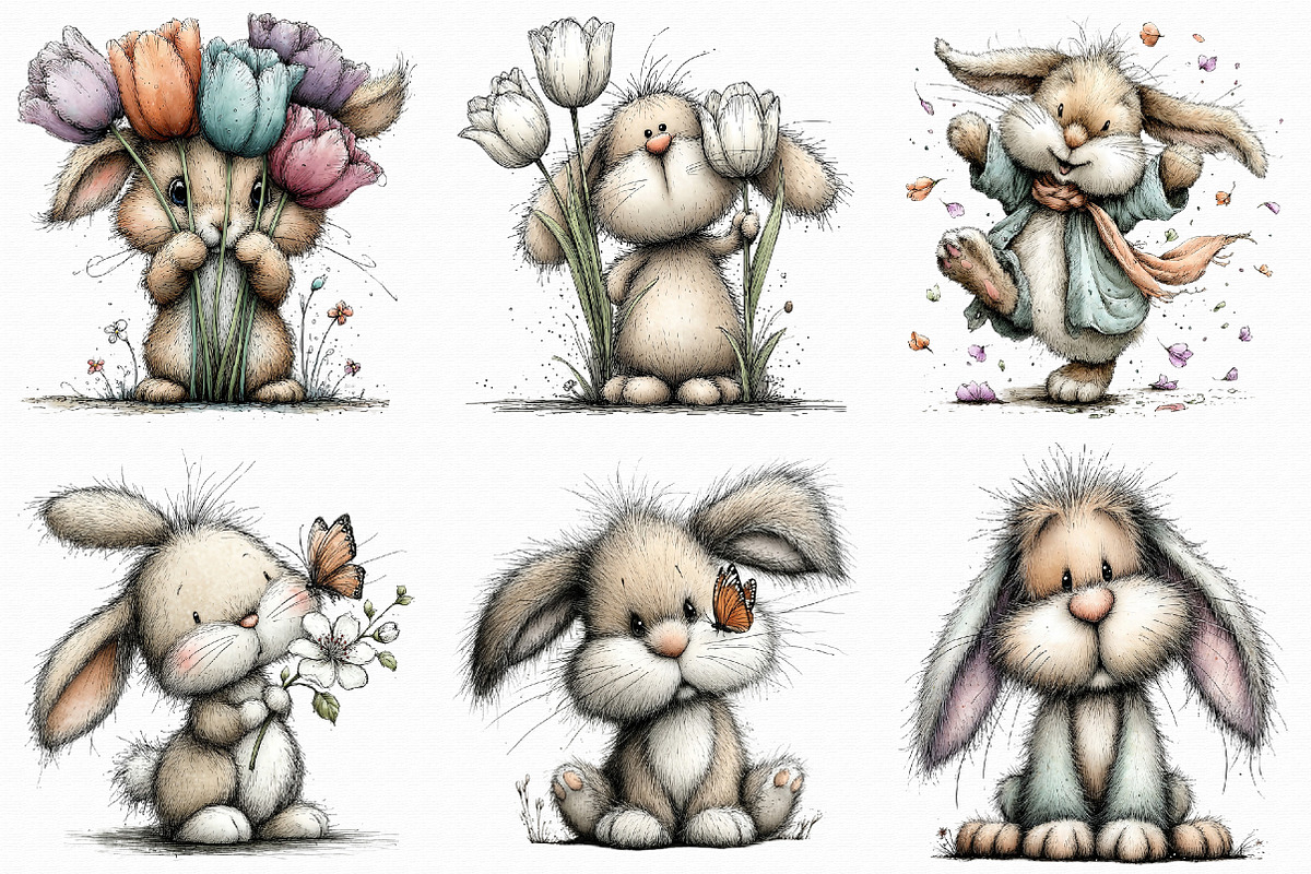 Whimsical Spring Bunny Clipart, an Illustration by Libby Wishes (Photo 3 of 7)