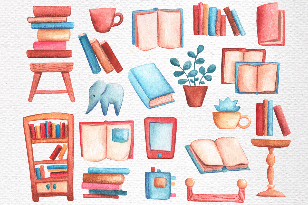 Vintage Books Watercolor Clipart, a Decorative Illustration by RabbitAndPencil (Photo 11 of 12)