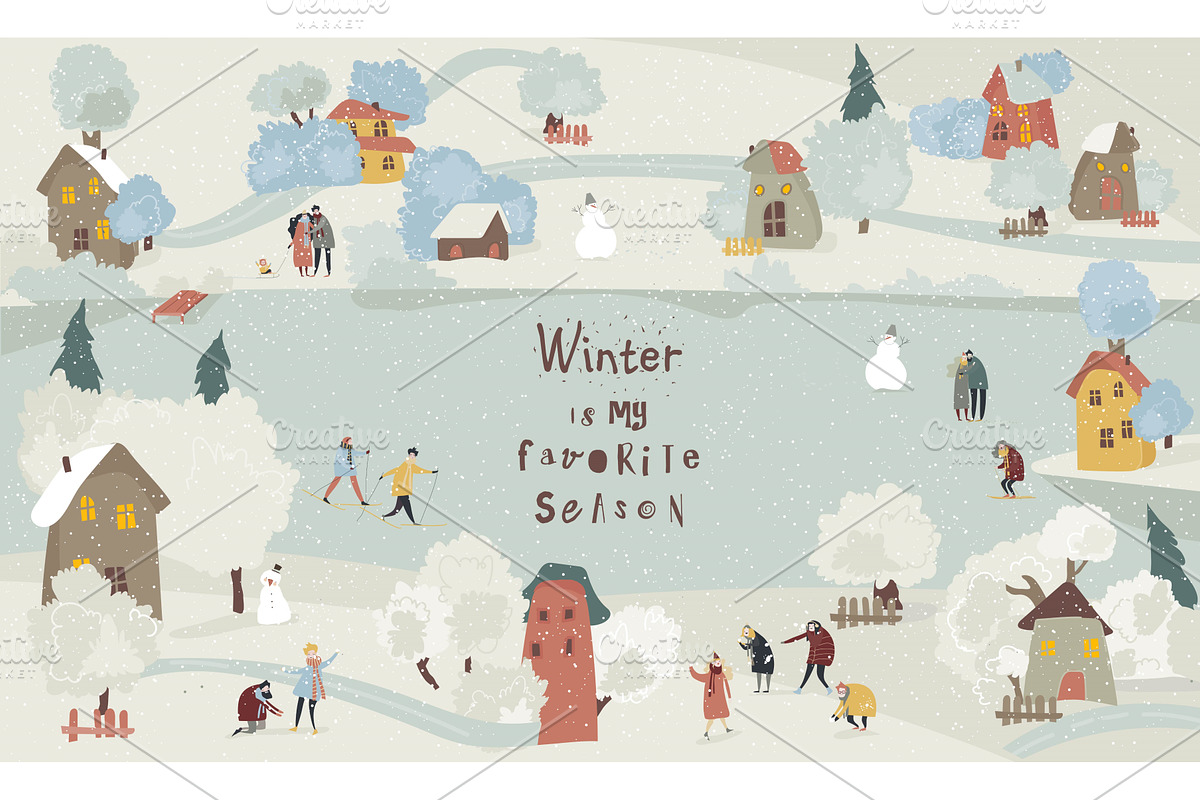 Cartoon Happy People enjoying Snow, a Person Illustration by Maria Starus