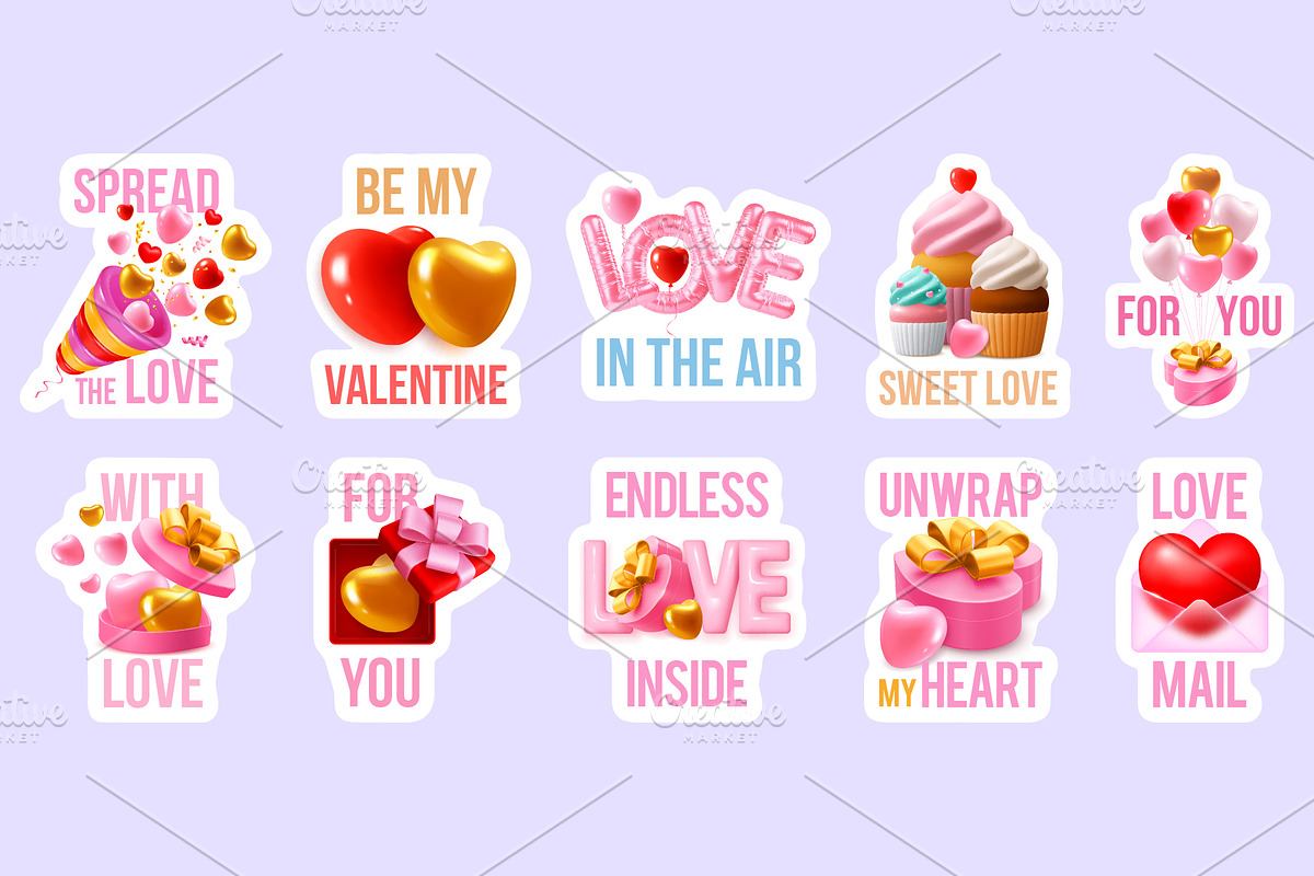 Valentine's Day Stickers Set, a Decorative Illustration by Vector beauty (Photo 2 of 6)