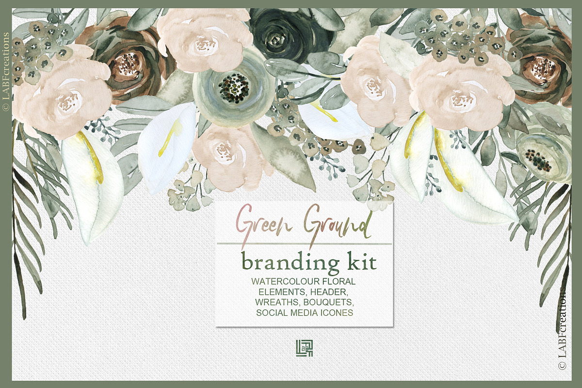 Green ground. Watercolor flowers, an Illustration by LABFcreations (Photo 9 of 10)