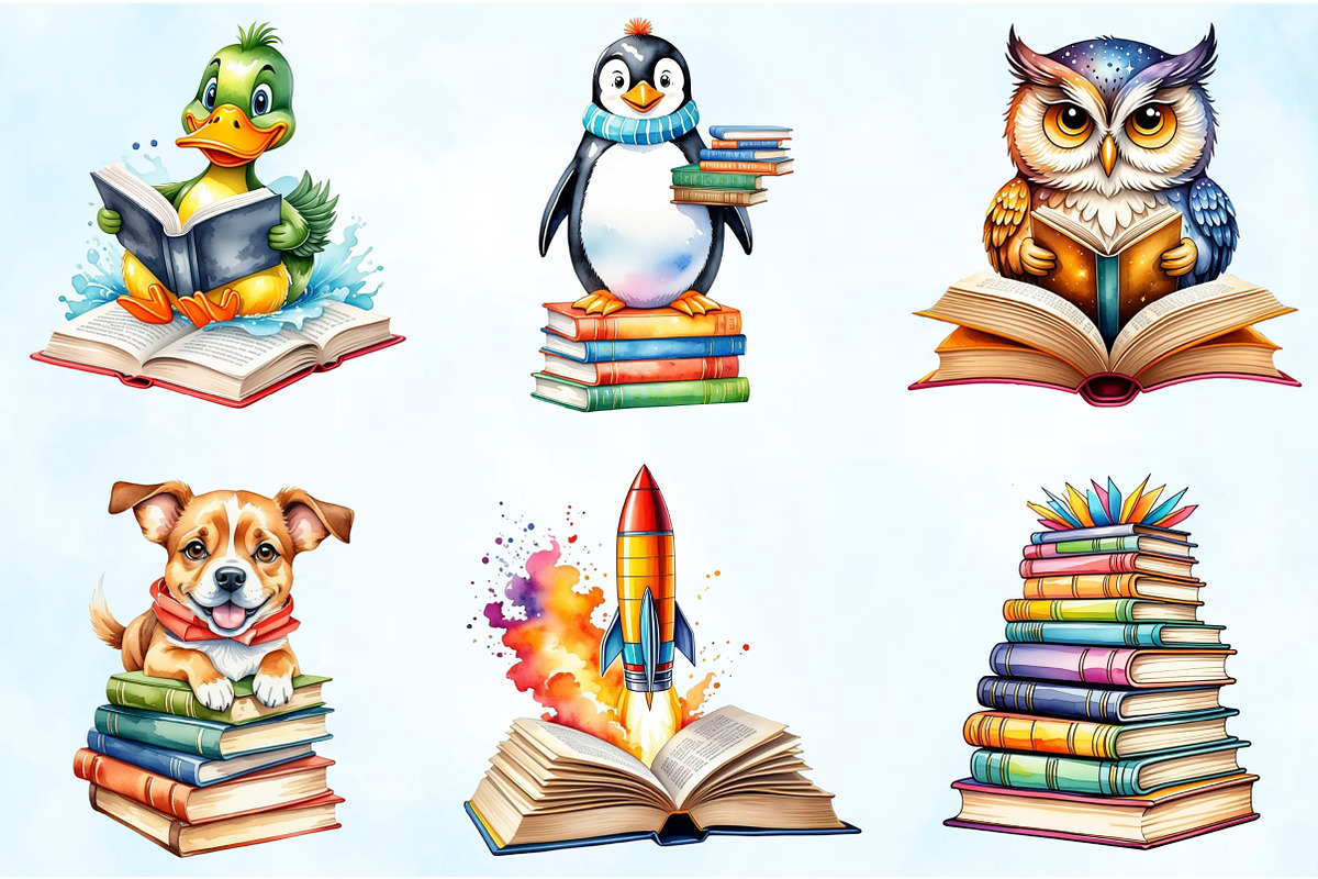 Cartoonish Reading Books Clipart, an Illustration by Craft Nest (Photo 4 of 4)