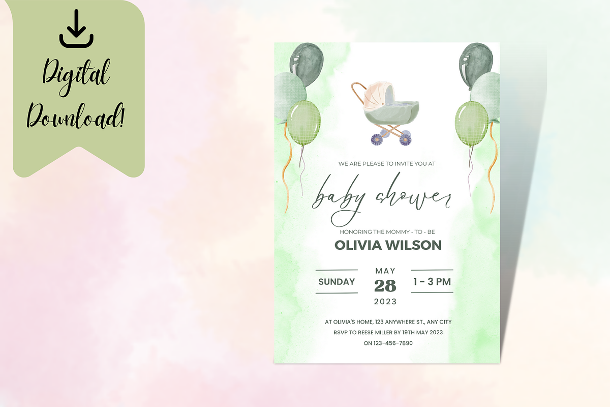 Green Baby Shower Invitation Card, an Invitation Template by TheSimplySereneShop (Photo 9 of 11)