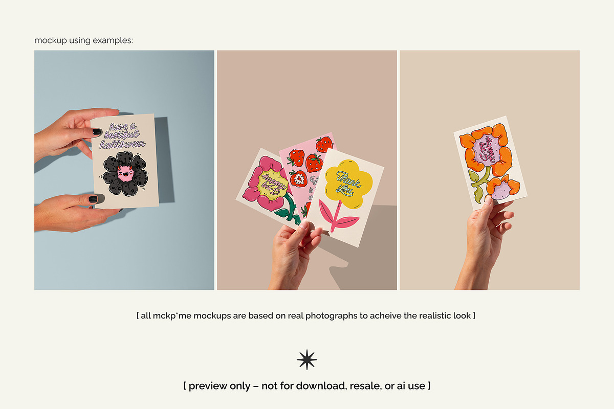 DIN A postcards in hand mockup set, a Merchandise Mockup by MCKP*ME (Photo 3 of 7)