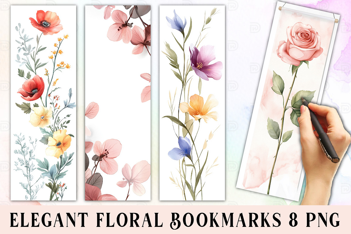 Elegant Floral Printable Bookmarks, an Illustration by Watercolor design (Photo 1 of 3)
