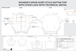 Women's shirt kaftan top technical, a Work Illustration by Fashion template hub
