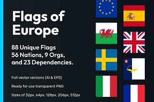 Flags of Europe Vector Square Icons