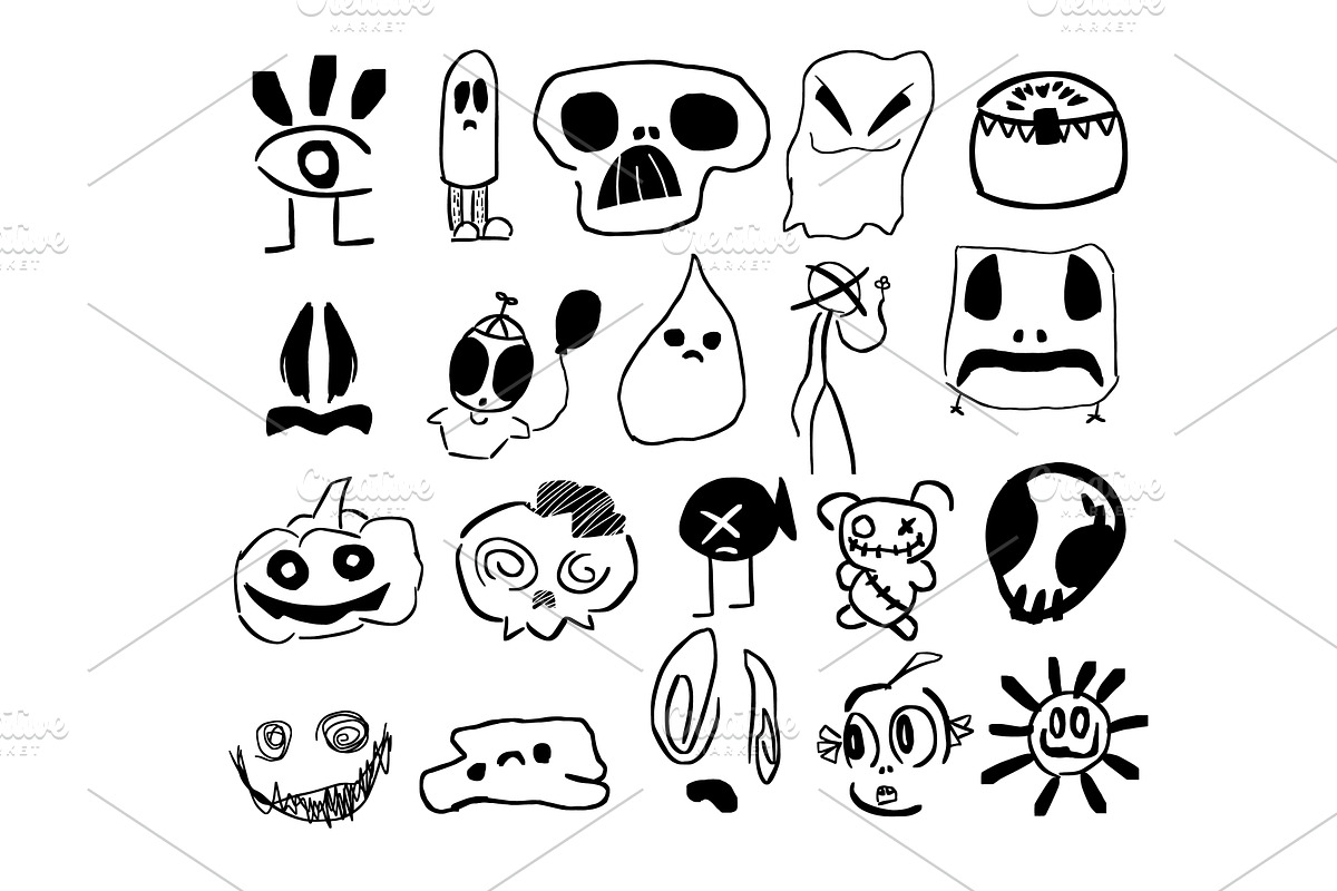 Simple Halloween Monster set. hand, an Animal Illustration by Nenahliadava Design