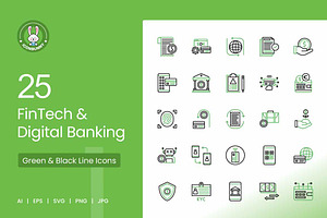 25 FinTech & Digital Banking Icons, an Icon by IconBunny