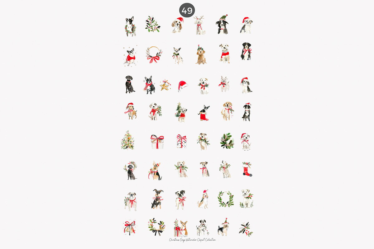 watercolor clipart Christmas dog set, a Decorative Illustration by Patishop Art (Photo 6 of 6)