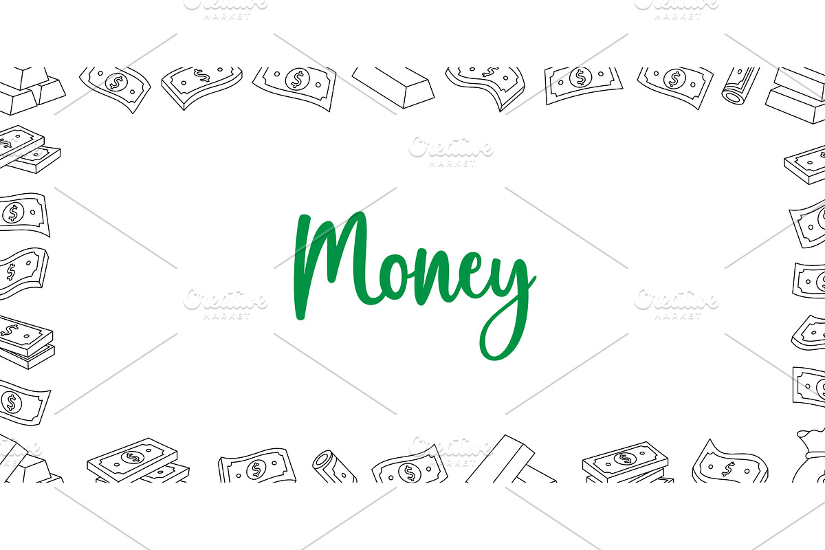 Money horizontal outline banner, a Finance Illustration by GraphiShop