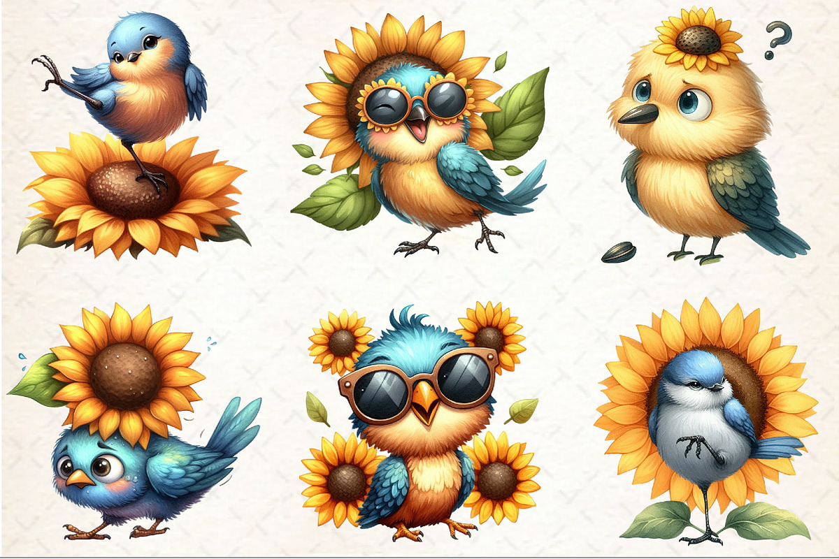 Funny Bird & Sunflower Clipart, an Illustration by Rose Art (Photo 3 of 7)