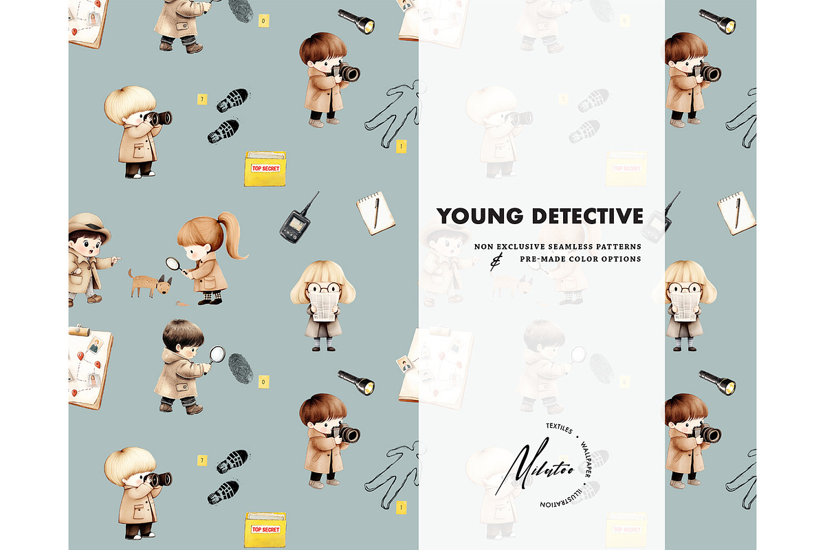 Young detective seamless pattern, a Pattern Graphic by Milatoo (Photo 5 of 6)