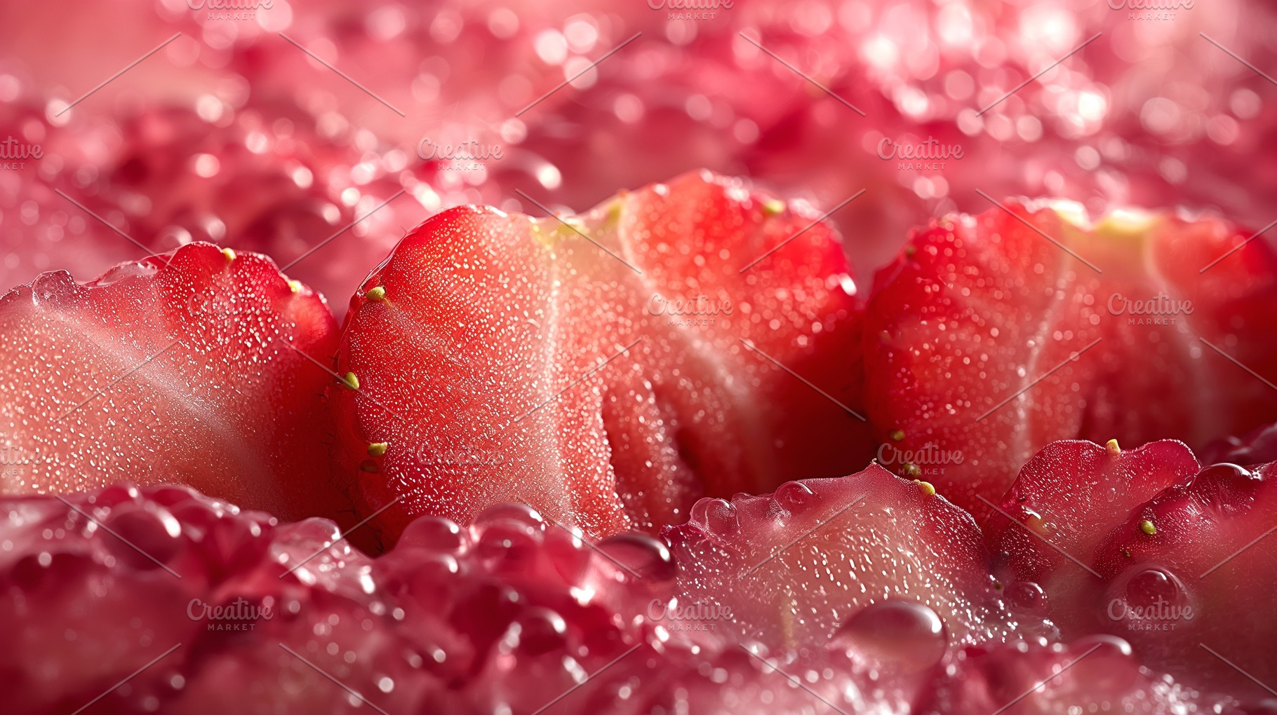 Close-up of fresh red strawberries drenched in water droplets, showcasing their, a Background Photo by ImageMir