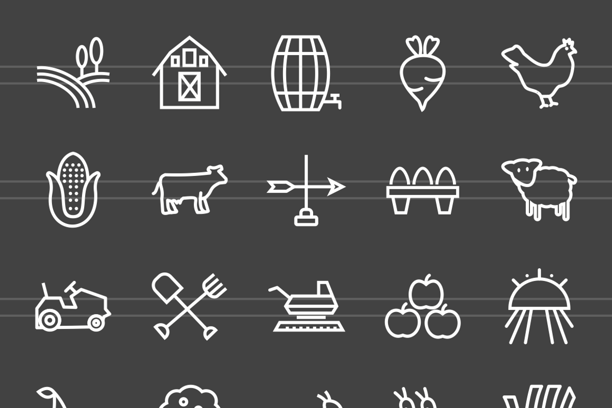 50 Farm Line Inverted Icons, an Outline Icon by IconBunny