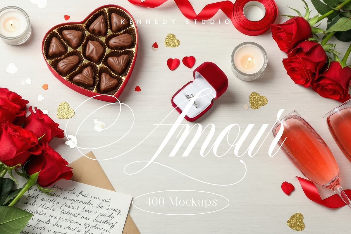 Valentine Aesthetic Desk Scene 400, a Packaging Mockup by KennedyStudio (Photo 1 of 11)