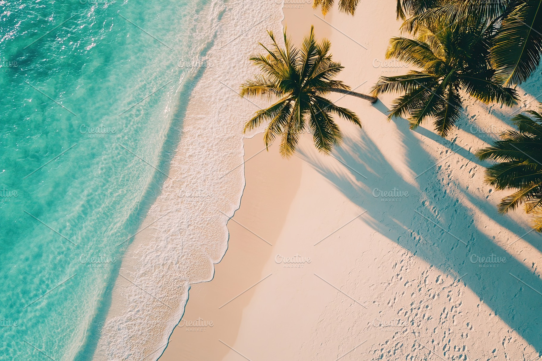 Relaxing day with palm shadows on sandy beach by the turquoise waves, a Photo by AlyaAnd