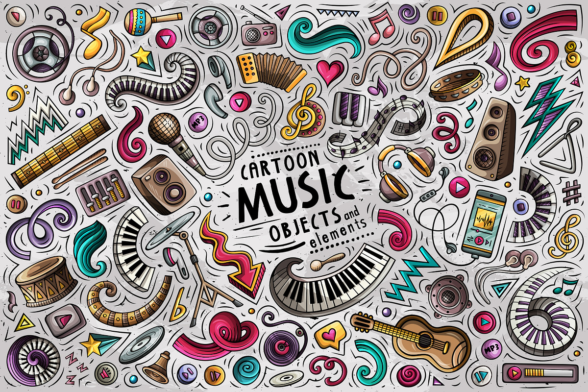 Music Cartoon Objects Set, a Decorative Illustration by BALABOLKA (Photo 1 of 3)