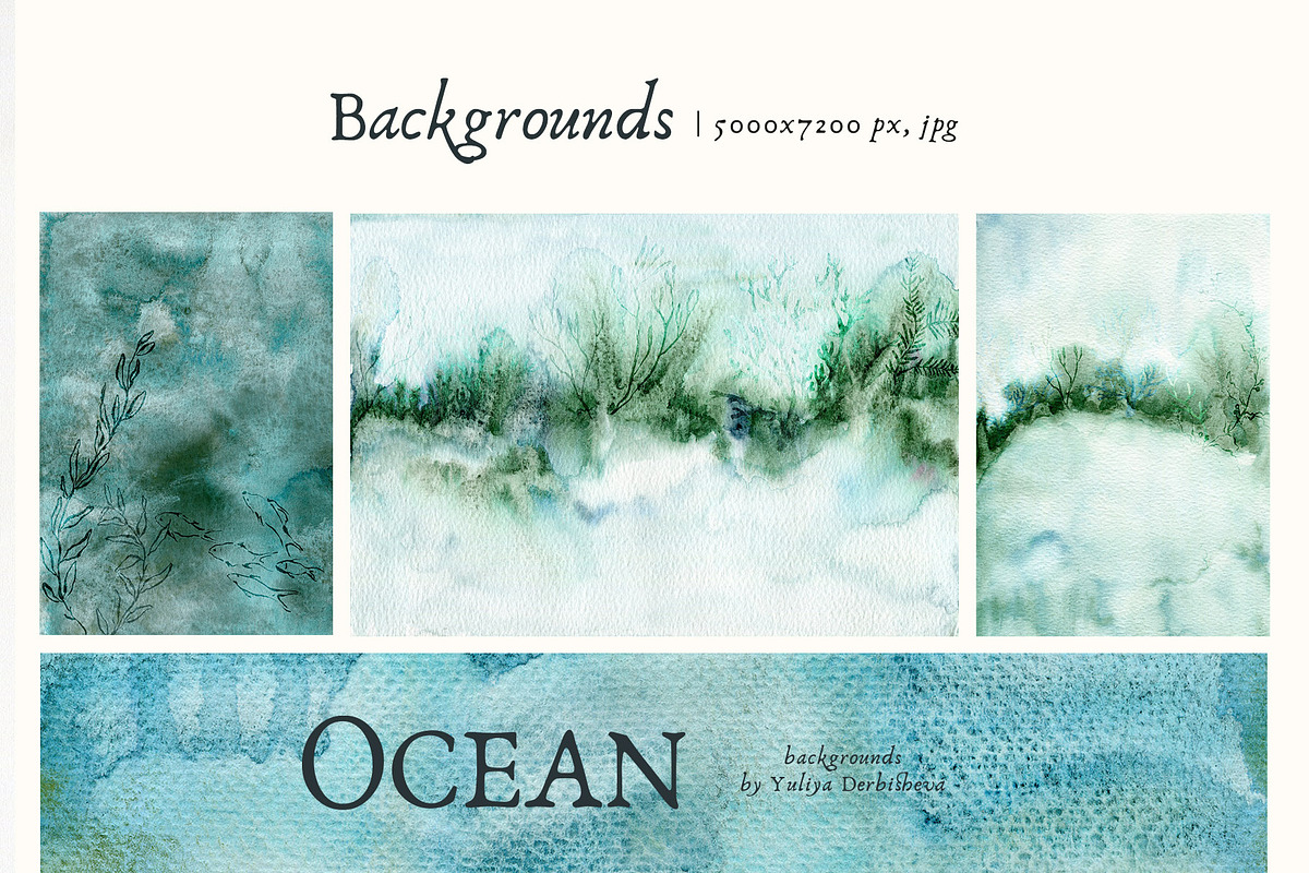 Ocean watercolor textures background, a Texture Graphic by Yuliya Derbisheva (Photo 11 of 12)