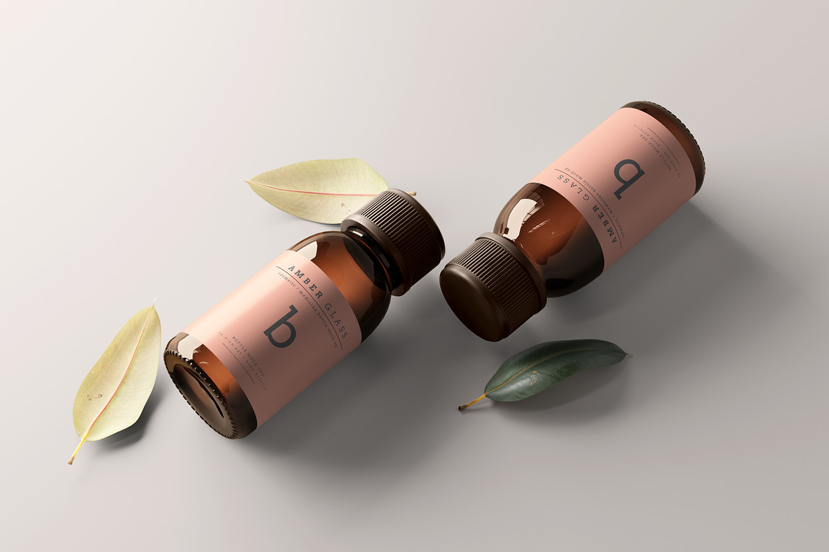 Amber Glass Bottle Mockups, a Cups & Container Mockup by pmvch (Photo 15 of 20)