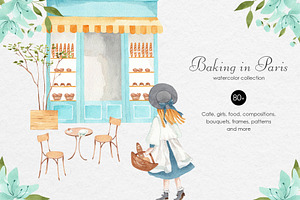Baking in Paris Watercolor Clipart