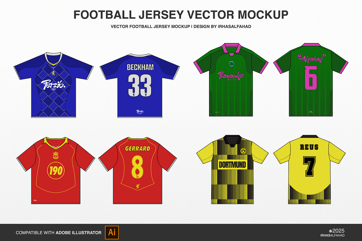 Vector Mockups Football Jersey, a Shirt Mockup by Irhasalfahad (Photo 5 of 8)