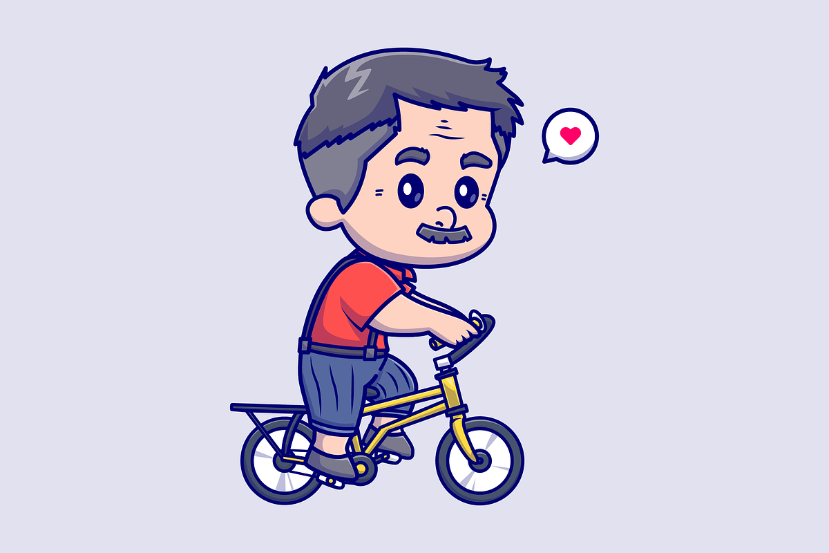 Cute Old Man Riding Bicycle Cartoon, a Person Illustration by Catalyst Labs