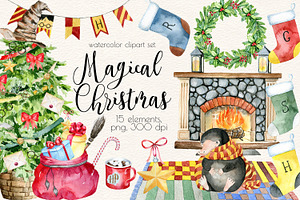 Magical Christmas Watercolor Clipart