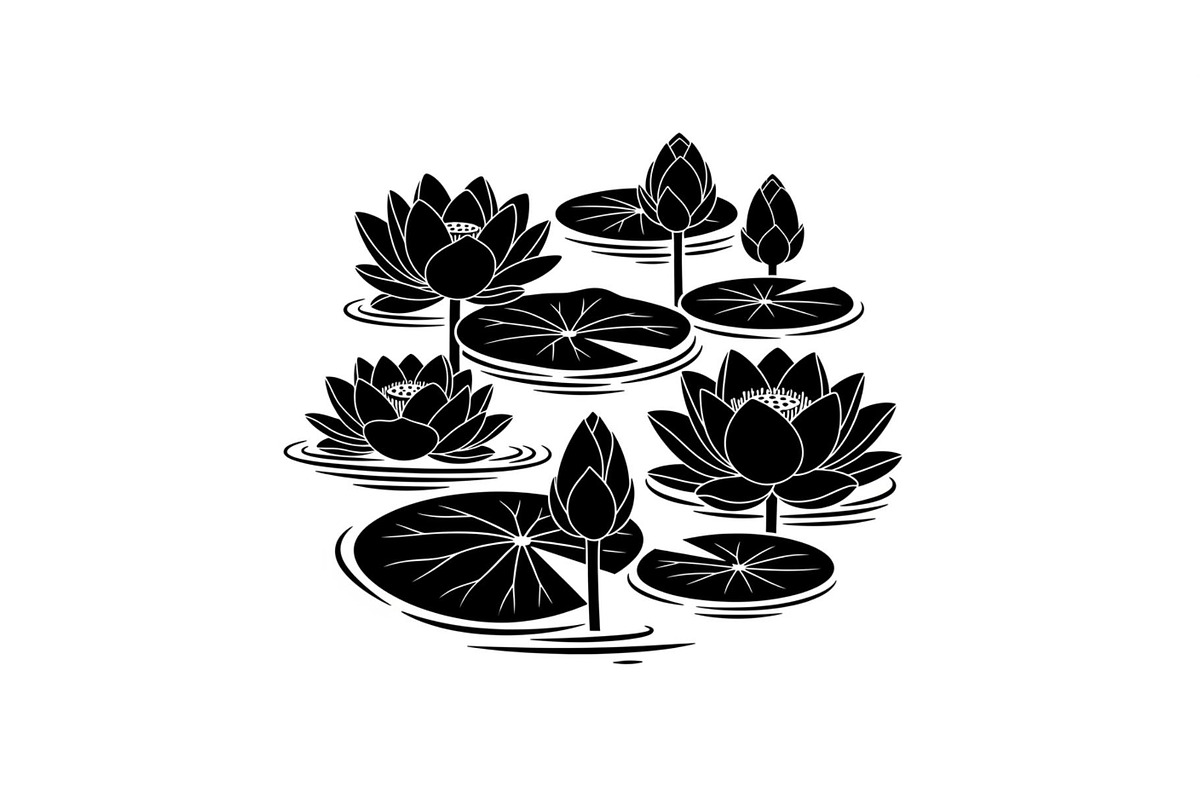Lotus Pond Silhouette SVG Bundle, an Illustration by yasushie (Photo 11 of 31)