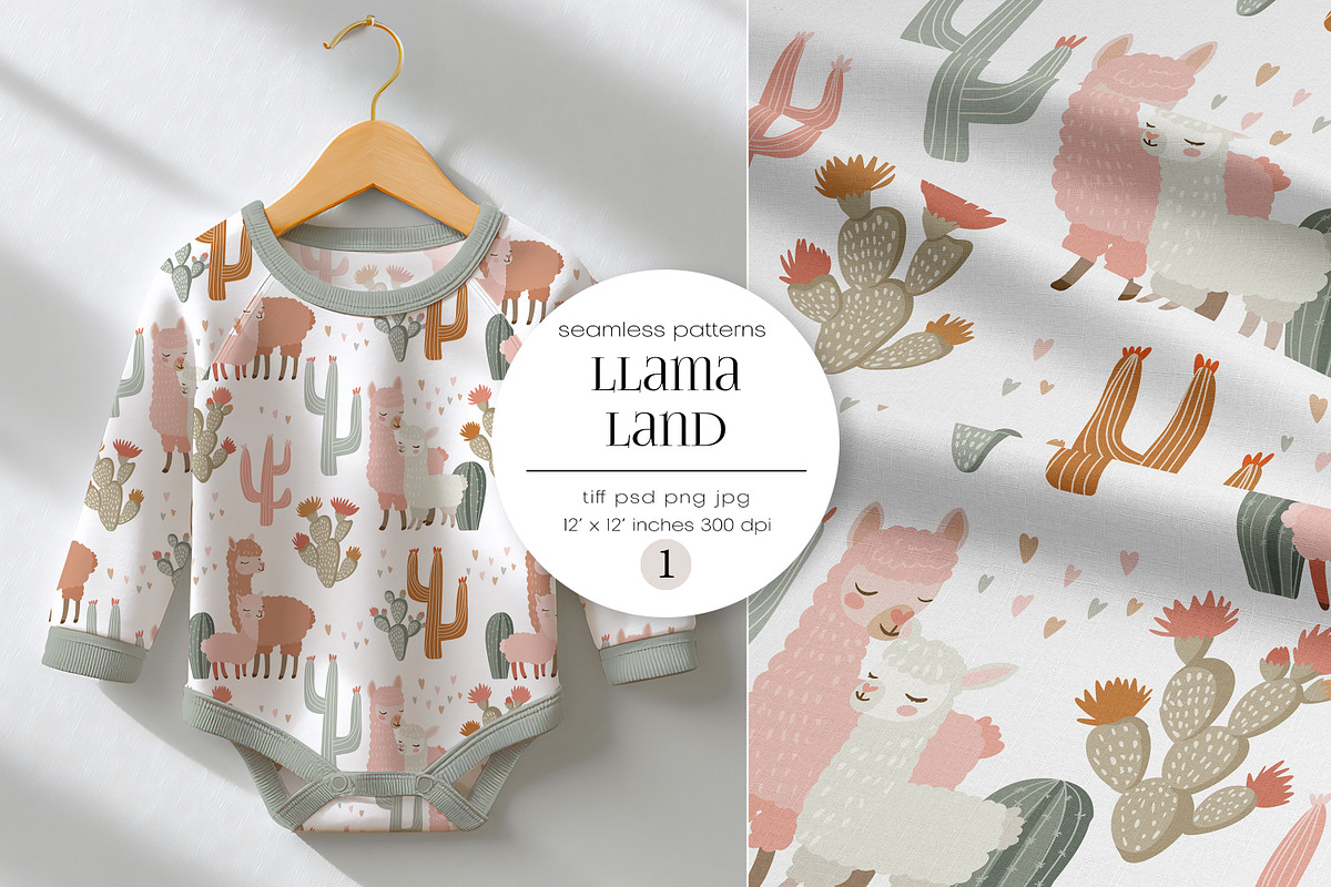 Llama Land Kids Pattern, a Pattern Graphic by PROTEA Watercolor Studio (Photo 1 of 6)