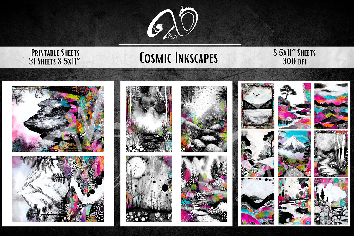 Cosmic Inkscapes: Dreamy Landscapes, a Background Graphic by NiiiNArt (Photo 8 of 9)