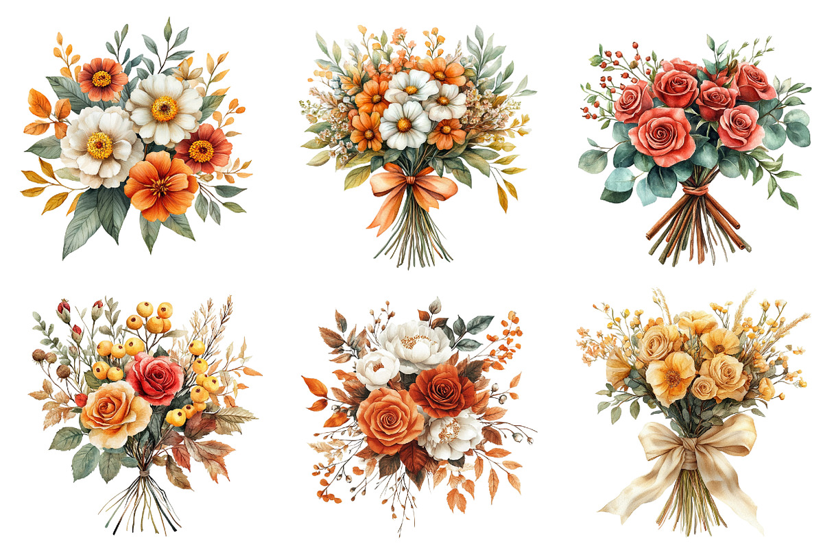 Autumn Wedding Flowers Bouquet Clipa, an Illustration by CreationArt (Photo 3 of 5)