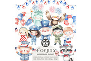 4th of July Watercolor Clipart, an Illustration by CharmClipart (Thumbnail 1 of 9)