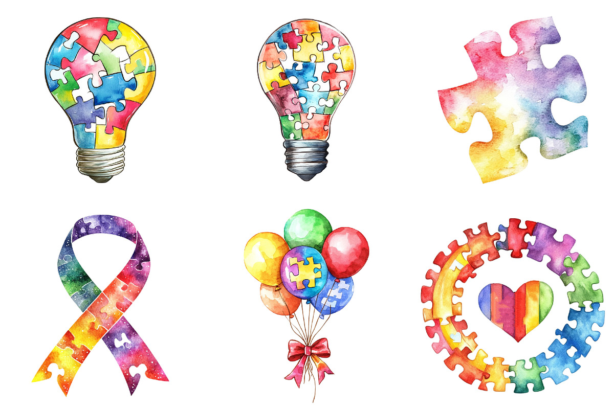 Autism Awareness Day Collection png, an Illustration by Watercolor design (Photo 5 of 9)