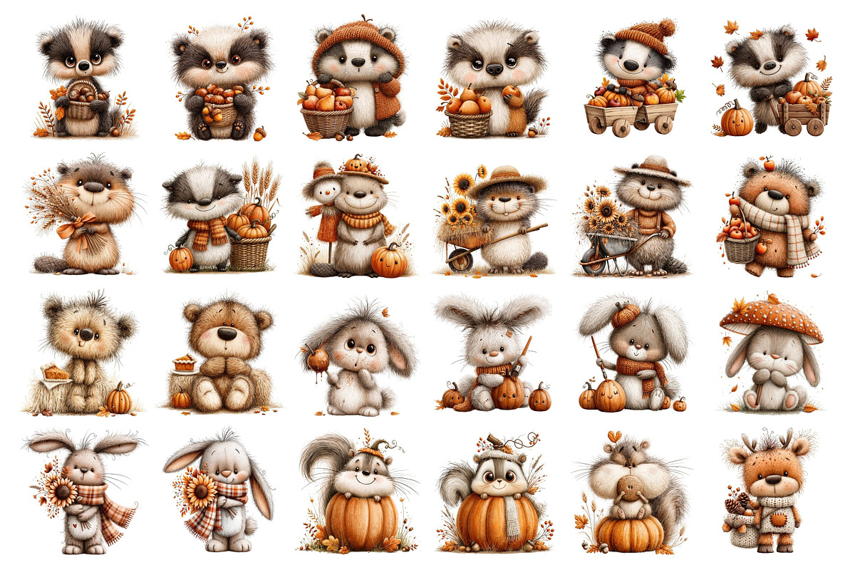 Cute Fall Woodland Animals Clipart, an Animal Illustration by Nicolle's Colorful Art (Photo 2 of 5)