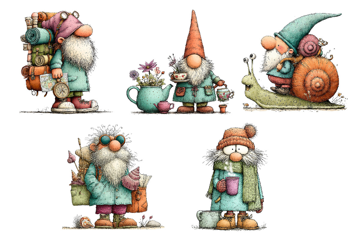Watercolor Whimsical Gnome Clipart, a Seasonal Illustration by Creative Art (Photo 7 of 7)