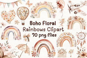 Boho Floral Rainbow Clipart, an Illustration by PassionPNGcreation