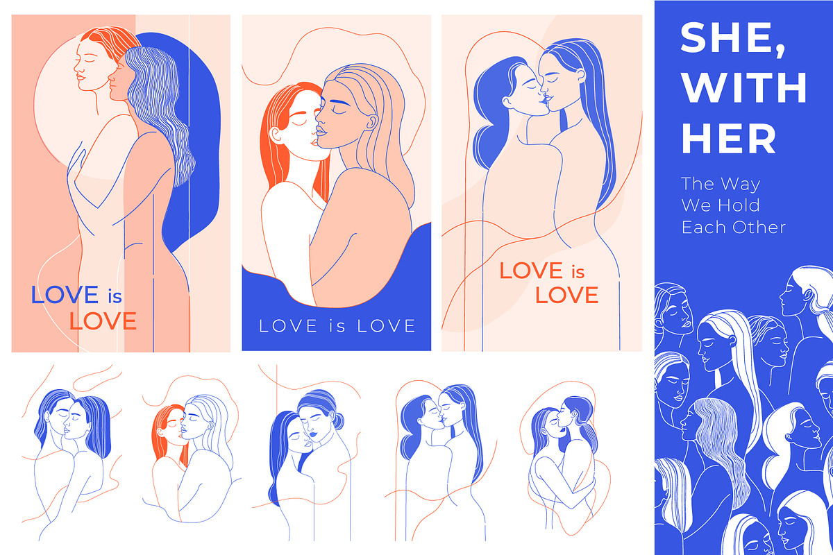 She, With Her. Lesbian Couple Illust, a Person Illustration by VasilkovS (Photo 1 of 6)