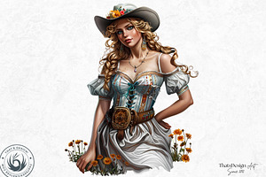 Western Prairie Cowgirl Clipart Set