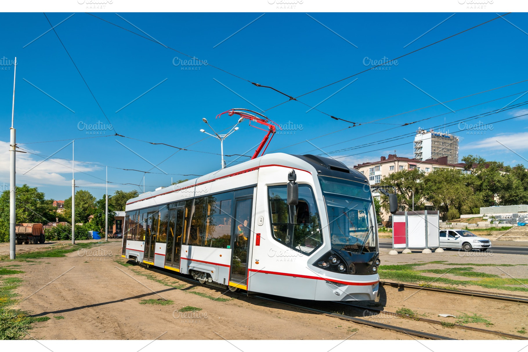 City tram in rostovondon russia stock photo containing tram and russia, a Transportation Photo by Leonid Andronov
