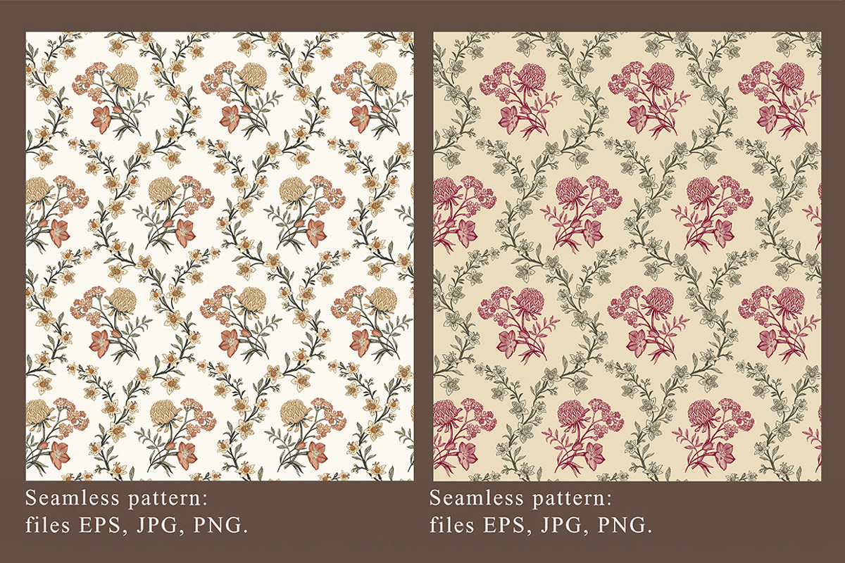 Seamless Set Flowers Clover Pattern, a Pattern Graphic by Vintage (Photo 3 of 13)