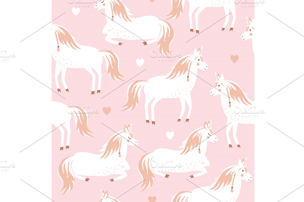 Seamless pattern with cute unicorns, a Texture Illustration by Toltemara