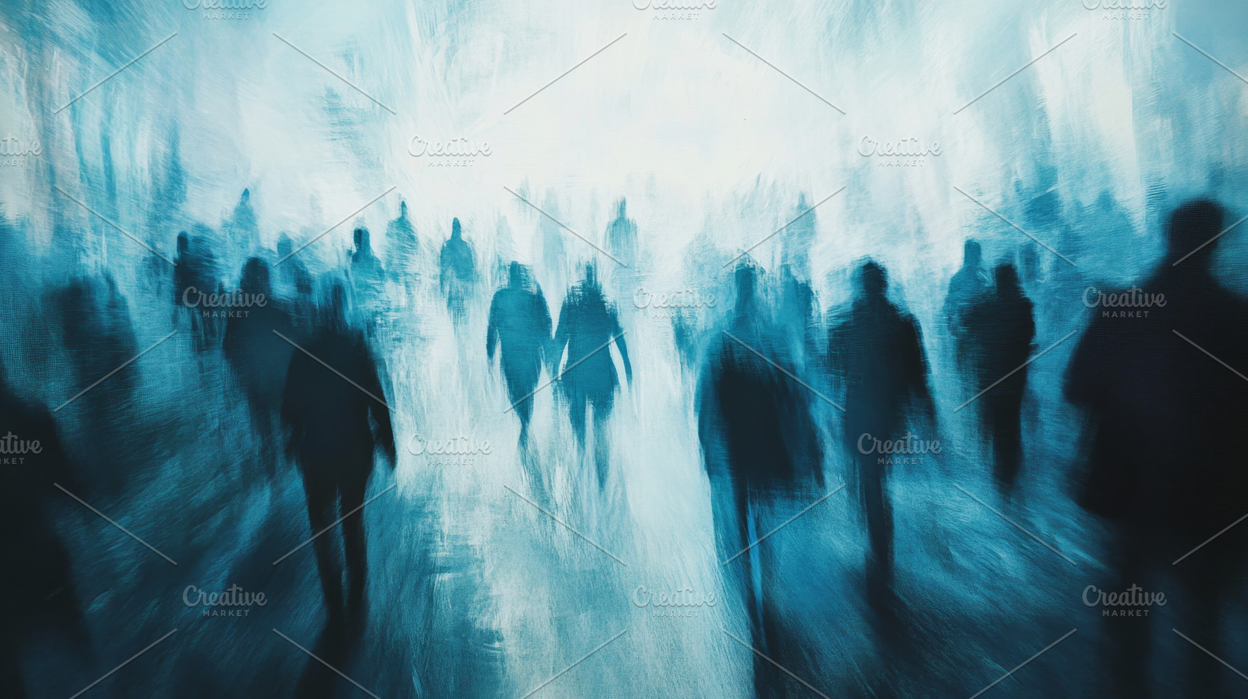 Silhouetted Figures Walking Toward a Bright Light, an Abstract Photo by Natalia Klenova's Shop