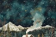 Vintage Snow-covered Mountain Cabin, a Background Graphic by Printable Treasure (Thumbnail 8 of 8)