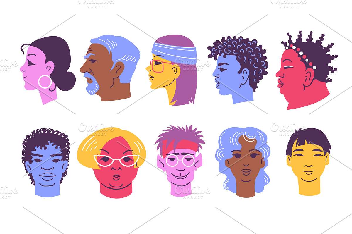Profile and full face portraits, an Object Illustration by YummyBuum